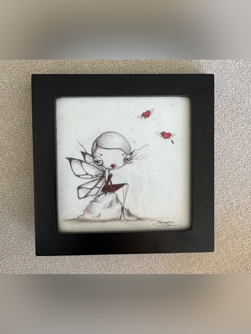 Whimsical Fairy Wall Art Print in Black Frame - Unknown Brand - Red Accents